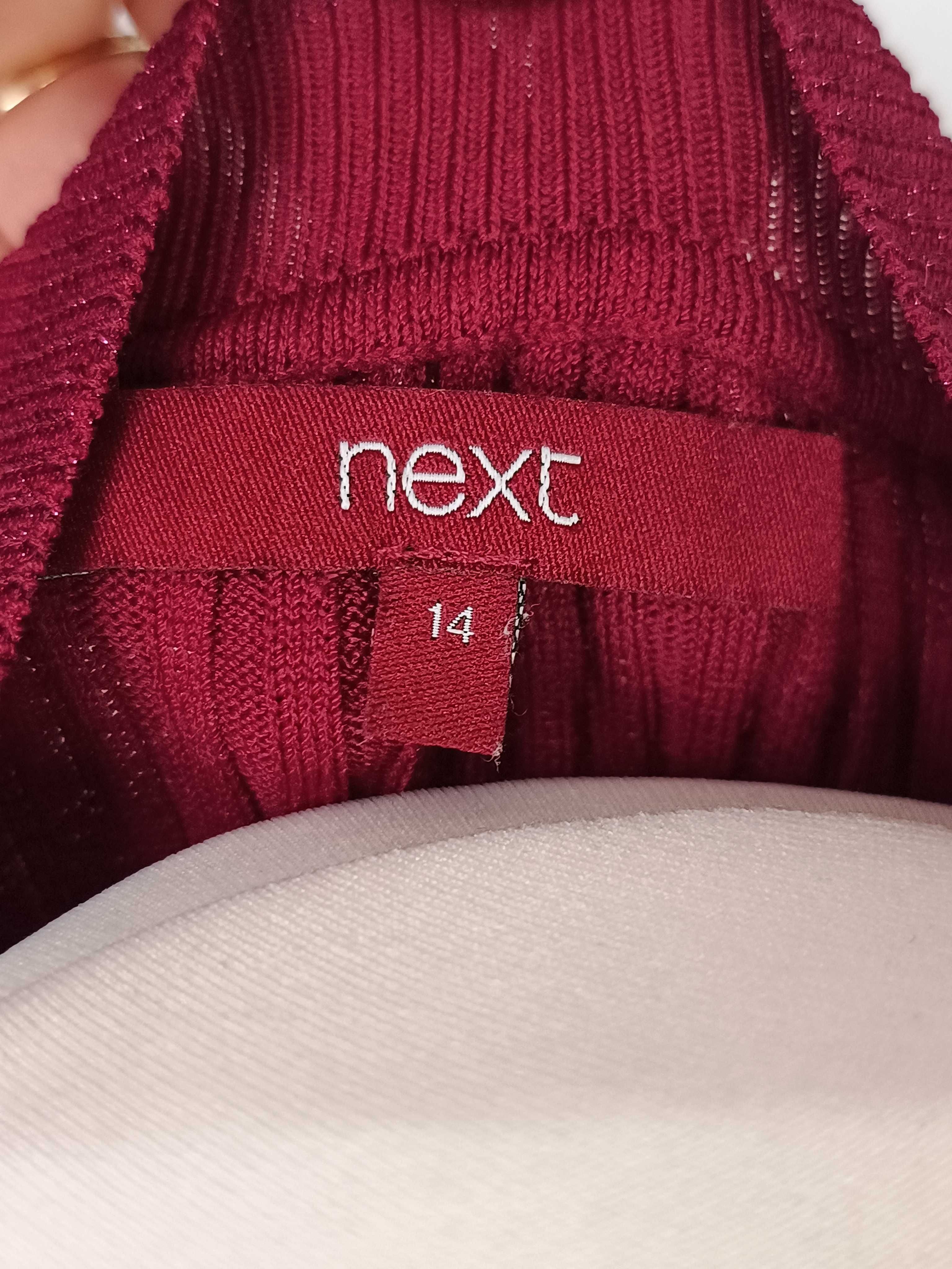 Bordowy burgundowy sweter półgolf prążki damski Next 42 XL