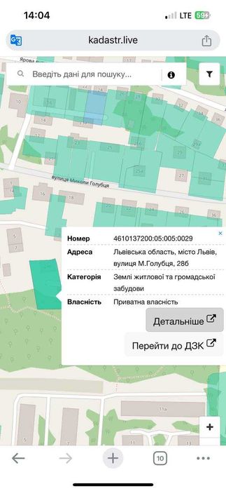 Продаж земельної ділянки 10 сотих Львів вул Голубця  під забудову