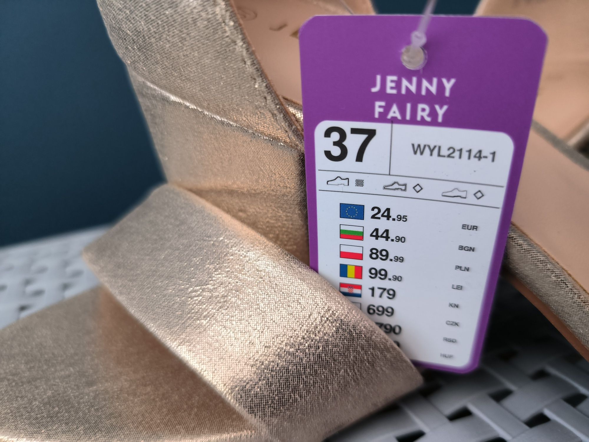 Złote sandały słupek Jenny Fairy 37