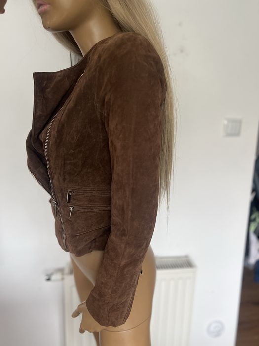 Mango MNG kurtka skórzana M 38 brązowa zamszowa zgrabna damska