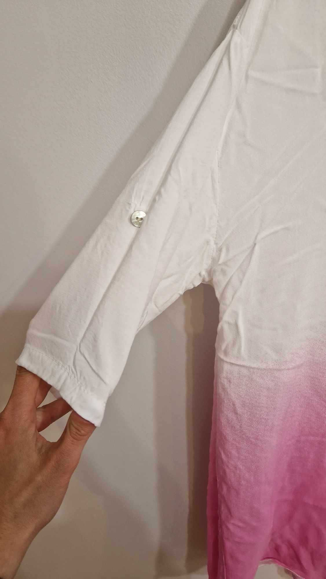 Bluzka ombe różowo biała wiskoza lato wiosna krótki rekaw