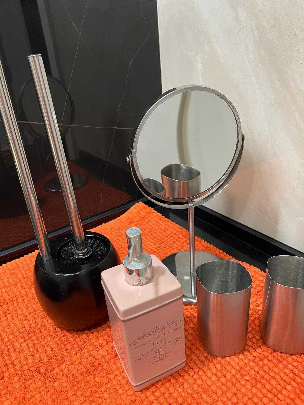 Conjunto WC - Piaçaba e Porta Rolos, Tapete, Espelho, Difusor e Copos