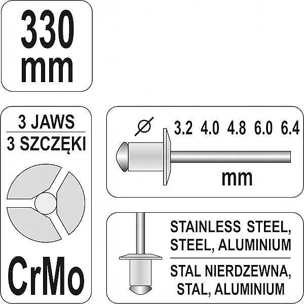 Nitownica Dźwigniowa Do Nitów 3,2-4,8mm 330 Mm Yt-3609 Yato