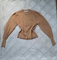Karmelowy sweterek z bufiastymi rękawami sweter zara