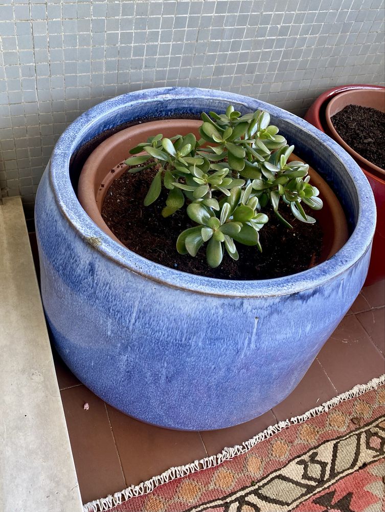 Vaso ceramica vidrado azul