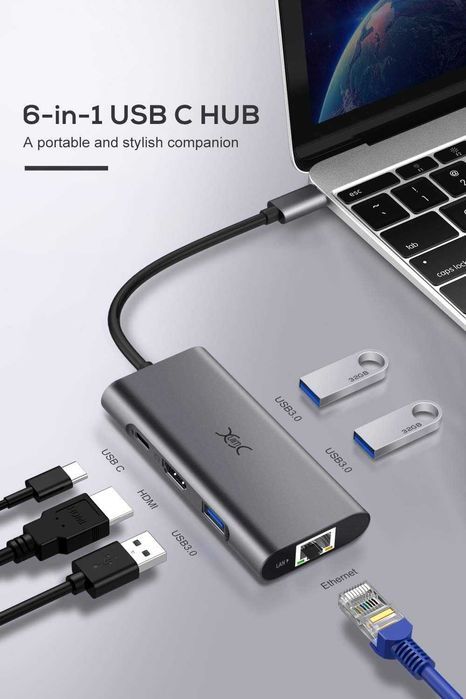 YXwin adapter - koncentrator USB C, USB C do HDMI 4K, 6 w 1