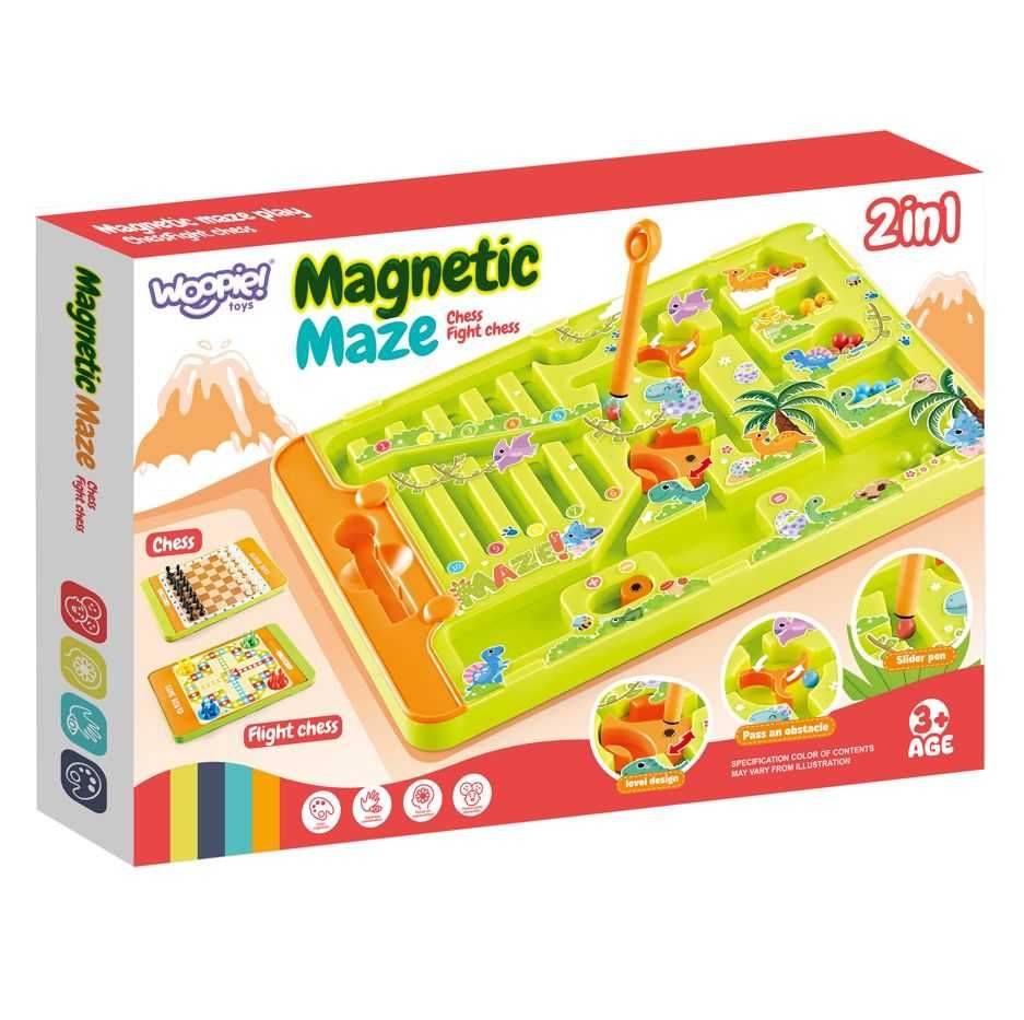 WOOPIE 2w1 Magnetyczny labirynt dinozaury + Gra chińczyk