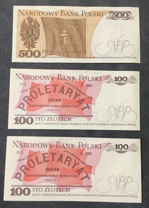 Banknoty z PRL (500 zł+2x100 zł)