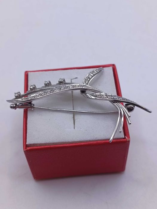 Złota Broszka Brocha Z 24 Diamentami Białe Złoto PR.585 14K 3090/08