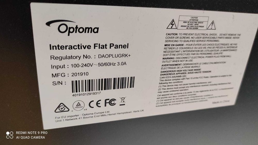 Interaktywny monitor/ tablica dotykowa, 65" Optoma - na ścianę