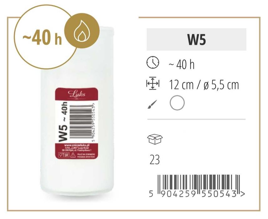Wkłady parafinowe 11,5 cm czas palenia 40 h