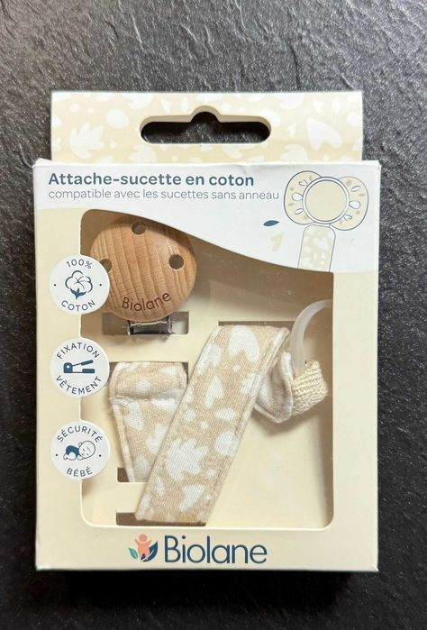 Biolane 100% bawełniany klips do smoczka drewniany i metalowy klips