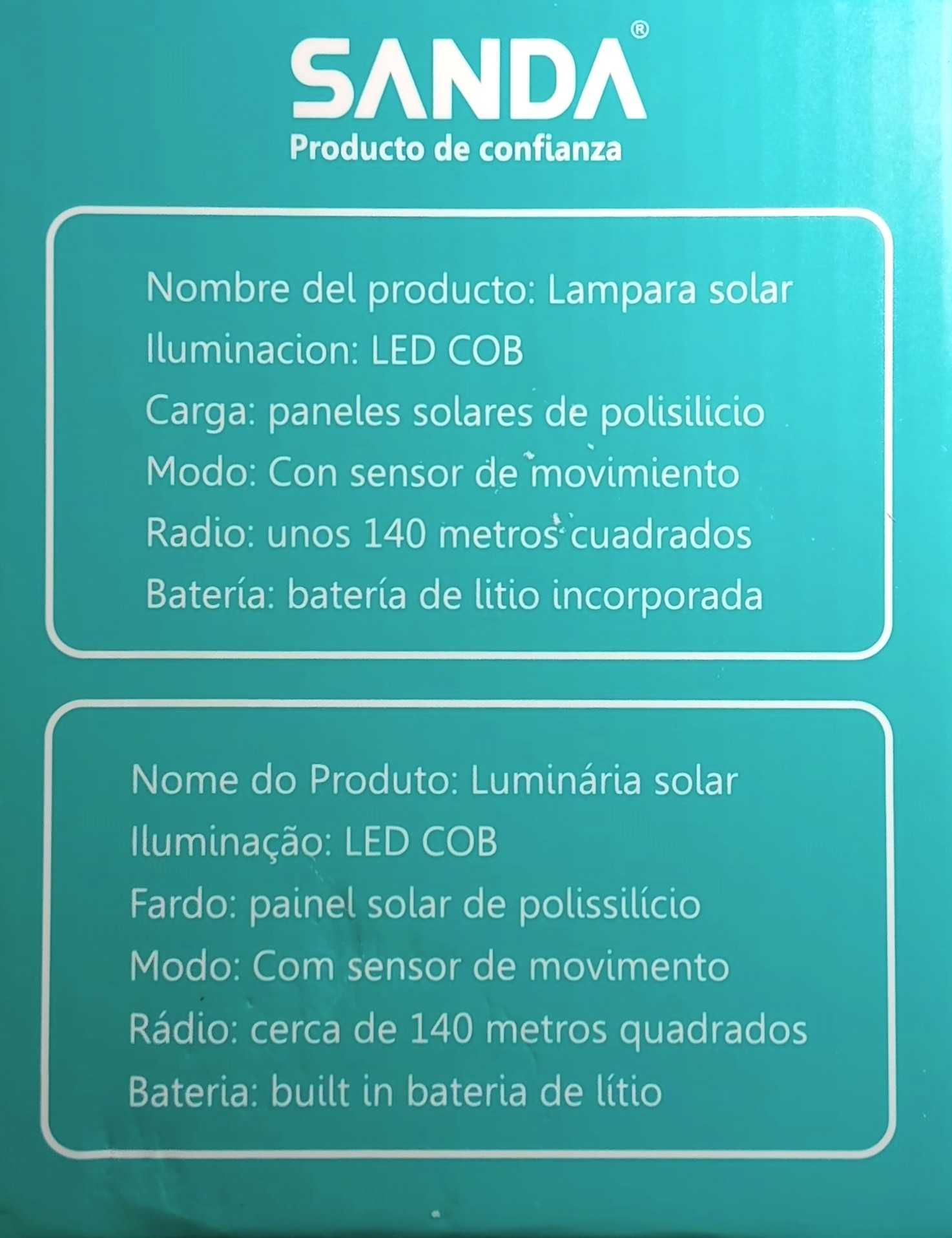 Candeeiro solar LED exterior sensor movimento