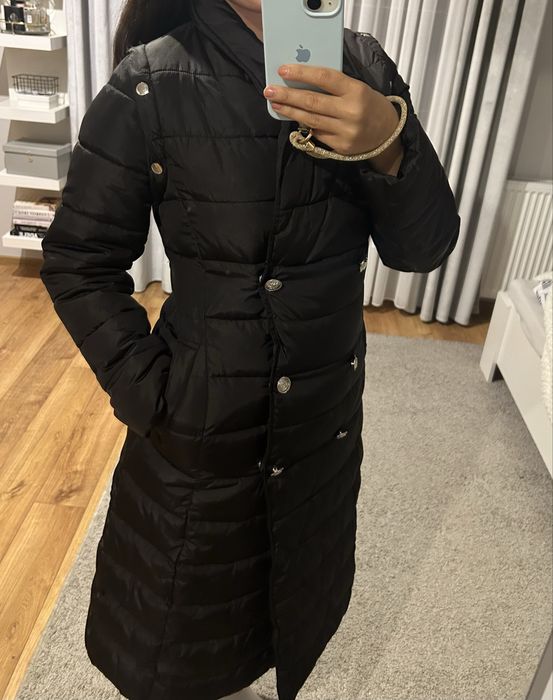 Kurtka pikowana długa z kołnierzem zimowa