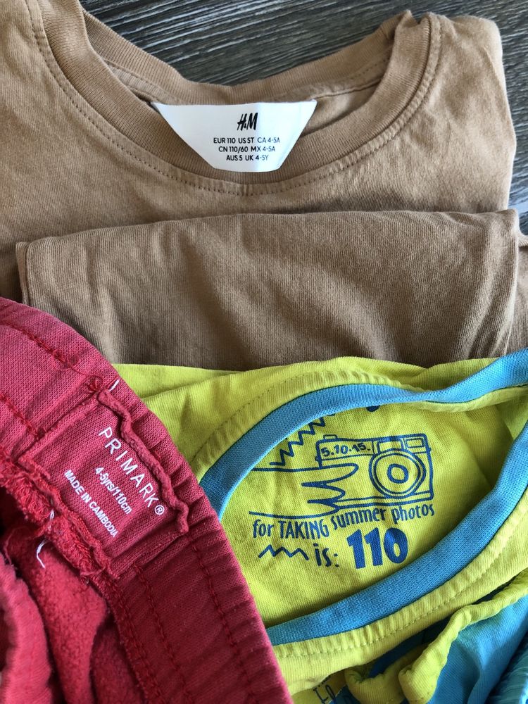 Zestaw 12szt. koszulki , spodenki r.110/116 HM i inne
