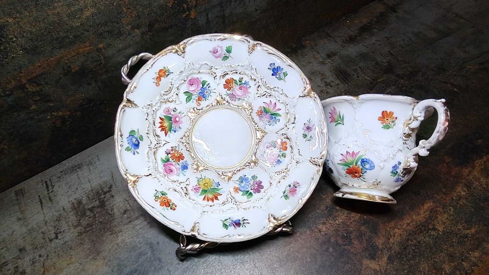 Porcelana Miśnia (Meissen), filiżanka, spodek, vintage