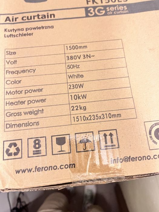 Kurtyna powietrzna z nagrzewnicą Ferono nowa FK150E3