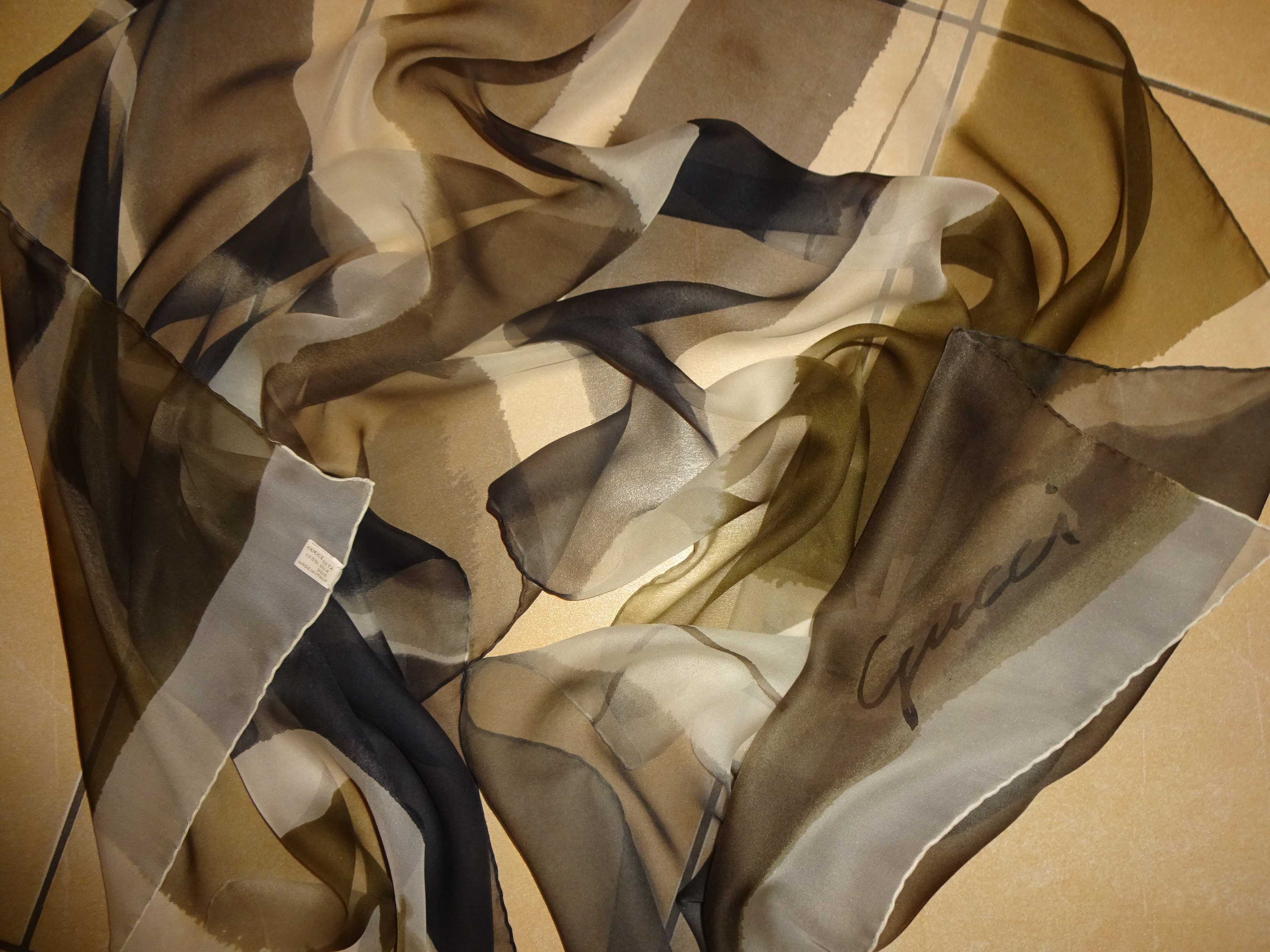 GUCCI 100% Silk jedwabny szal szalik delikatny cieńki mgiełka vintage