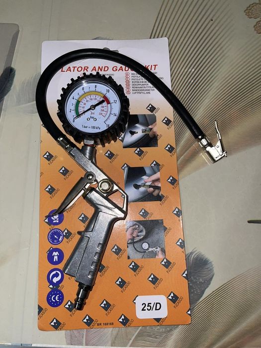 Пистолет компрессора , манометр , накачка шин .