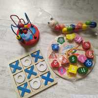 Drewniane zabawki zegar gąsienica kółko i krzyżyk