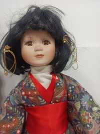 Lalka japońska gejsza z porcelany. Kimono .Vintage .