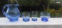 Zestaw indygo niebieski dzbanek szklanki pucharki prl