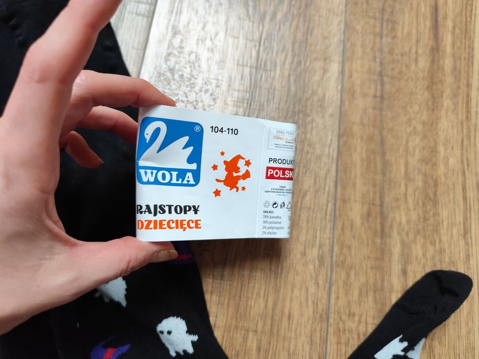 Rajstopy Halloween 104-110 nowe czarne w białe duszki bawelniane
