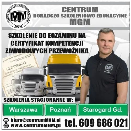 Szkolenie do egzaminu Certyfikat Kompetencji Zawodowych Przewoźnika