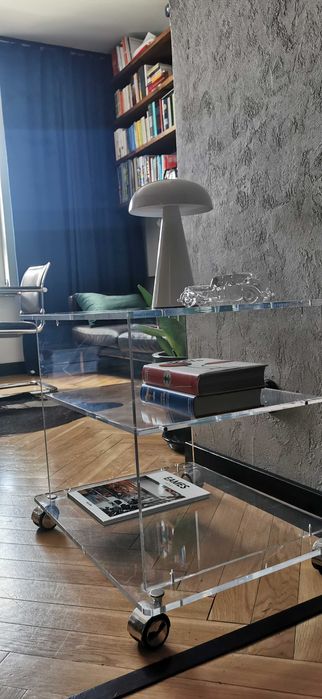 Stolik mobilny, szafka plexi, Vintage, 70'