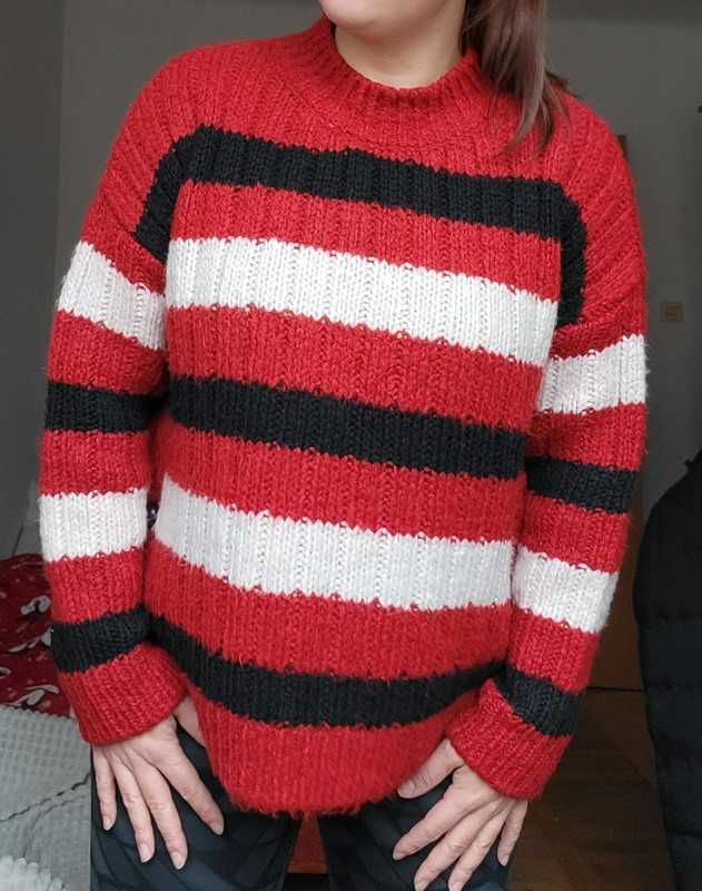 Gruby dzianinowy damski sweter zimowy w paski