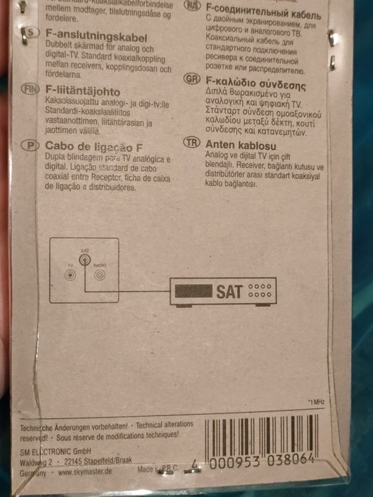 Kabel antenowy - wtyk F, przewód 2,5m - NOWY