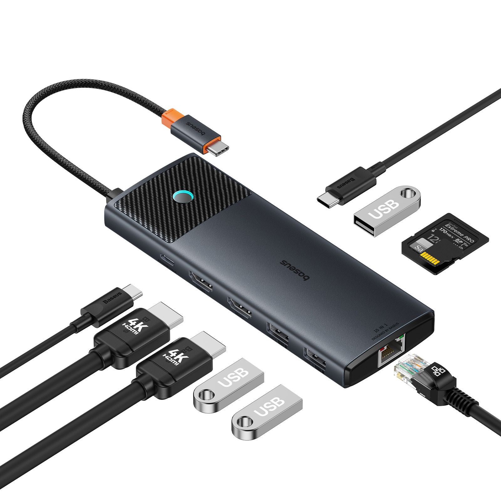 10w1 HUB Adapter USB-C do USB-C PD / 3x USB-A / 2x HDMI / RJ-45 /