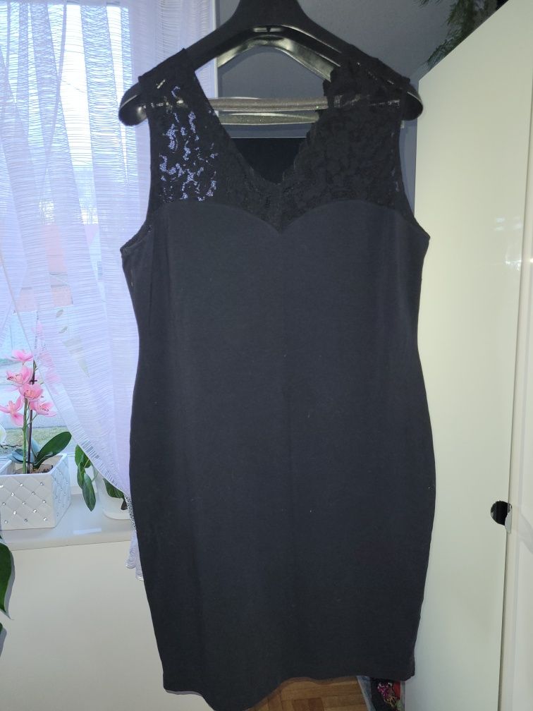 Sukienka czarna XL H&M koronkowa góra