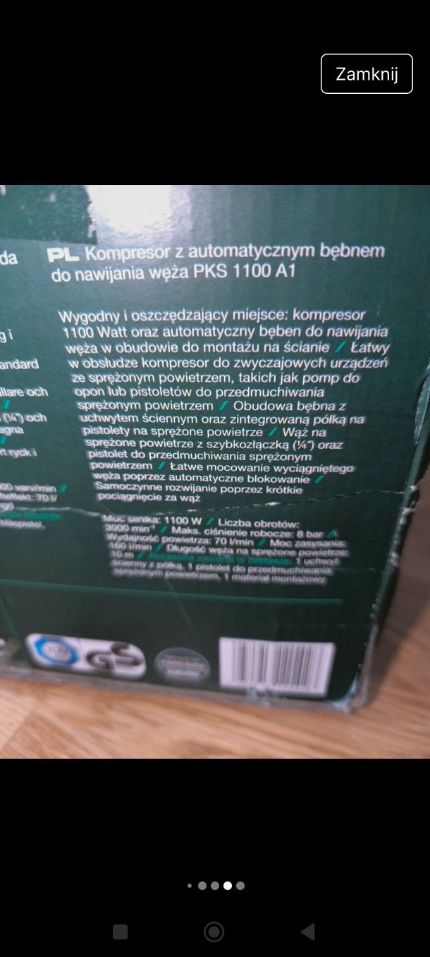 Parkside kompresor z automatycznym bębnem do zwijania węża PKS 1100A1