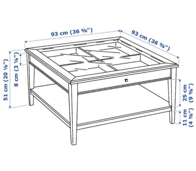 Stolik kawowy ława Ikea Hemnes Liatorp 93x93 szyba