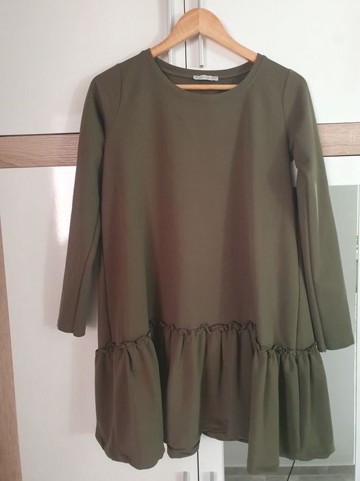 Sukienka dresowa rozkloszowana  khaki Selfieroom