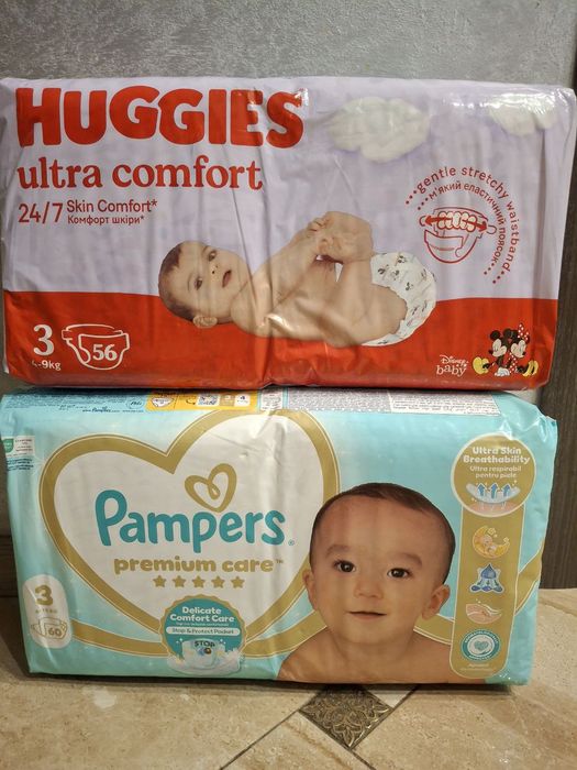 Памперсы: Pampers premium care, Huggies ultra comfort р.3, запечатанны