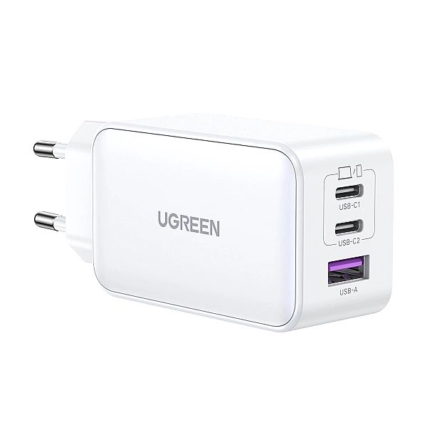 Szybka ładowarka sieciowa GaN Ugreen CD244/65W USB-A / 2x USB-C - biał