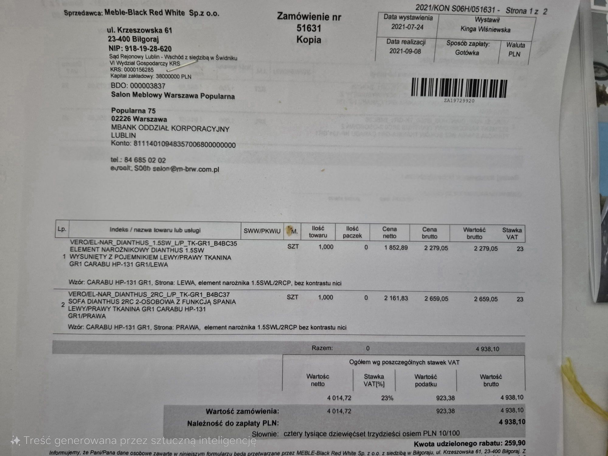 Narożnik Vero z funkcją spania, lewy - używany