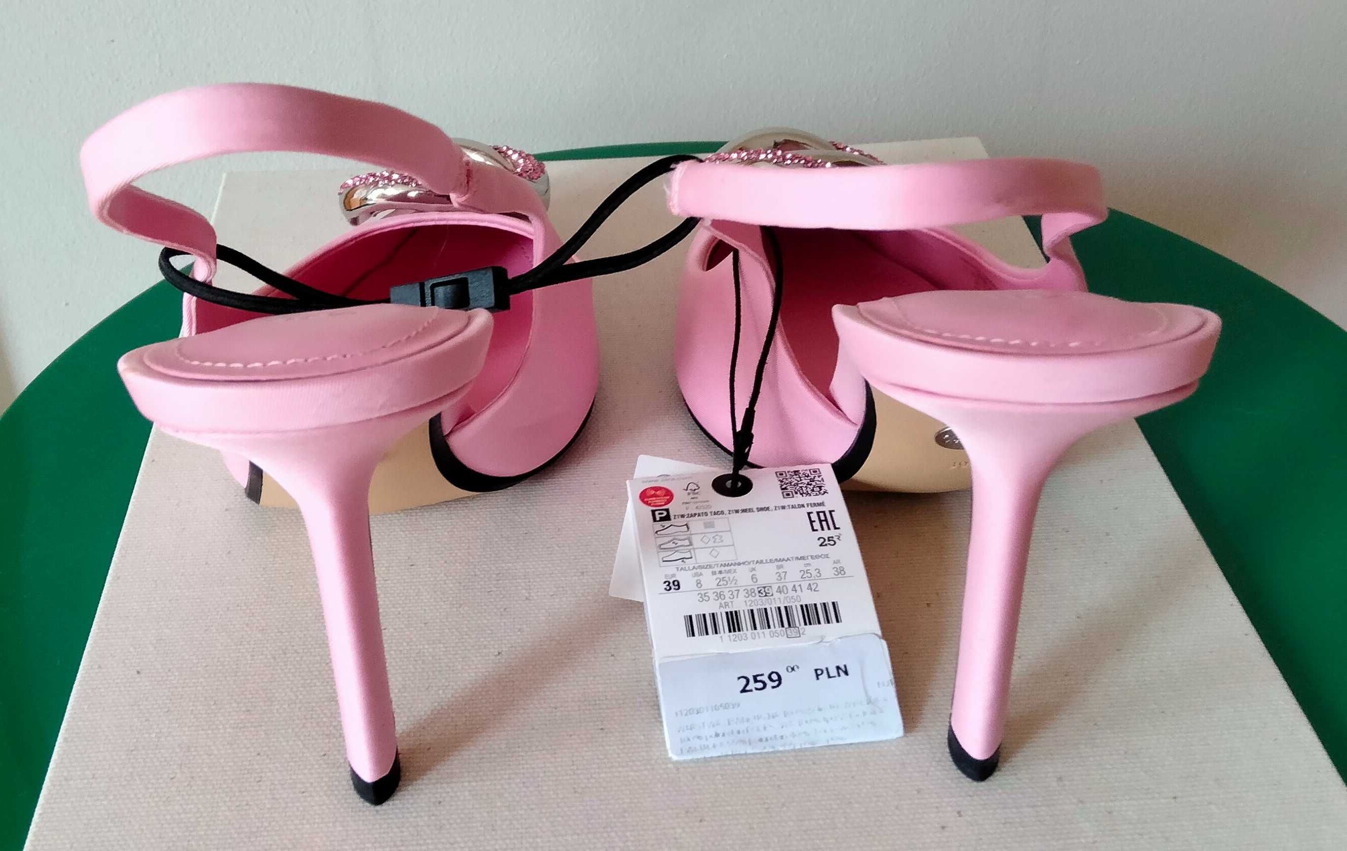 Buty na obcasie z efektem satyny Zara r.39 -nowe