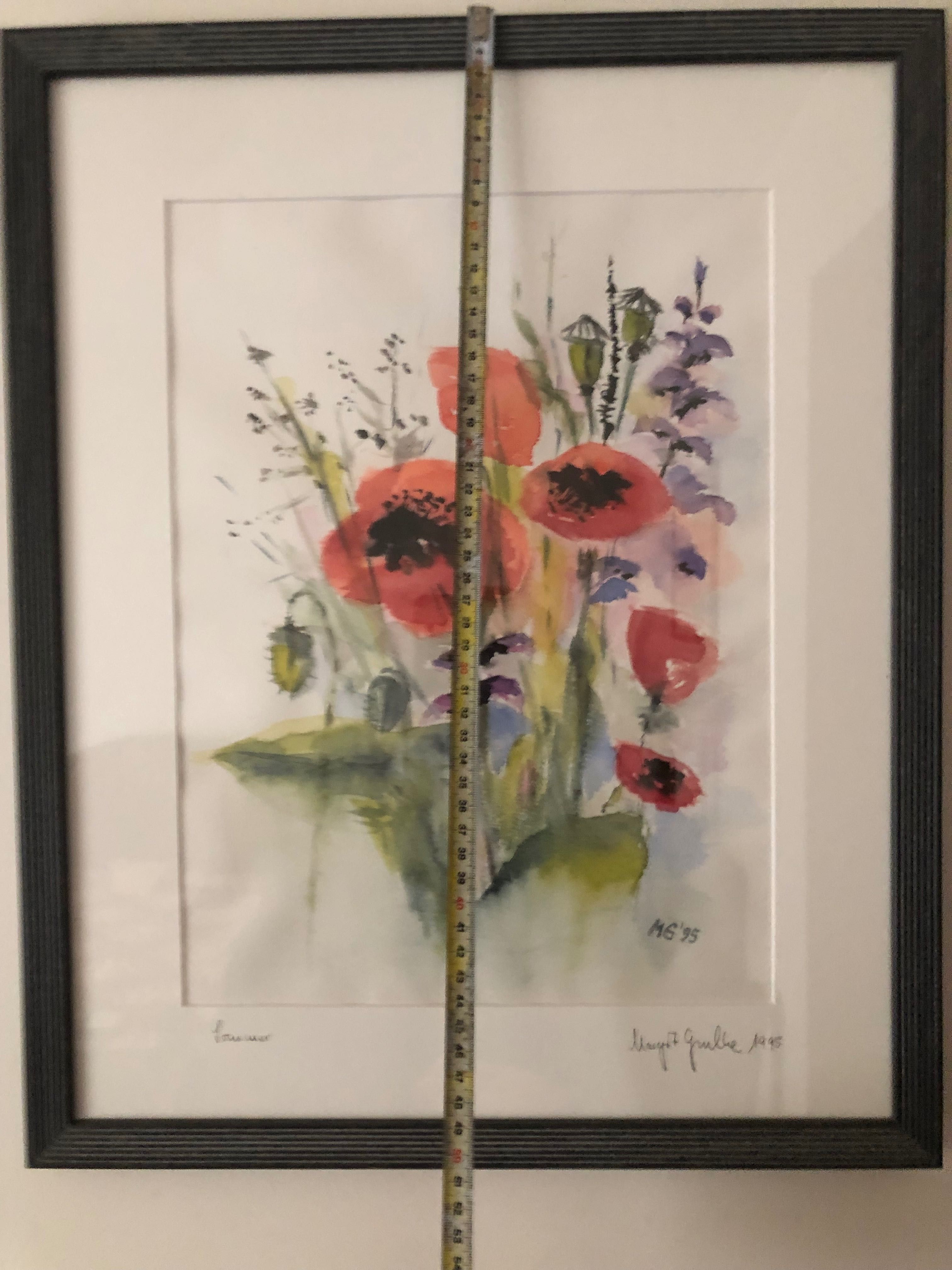 Quadro moldura aguarela com flores 50 x 44 cm