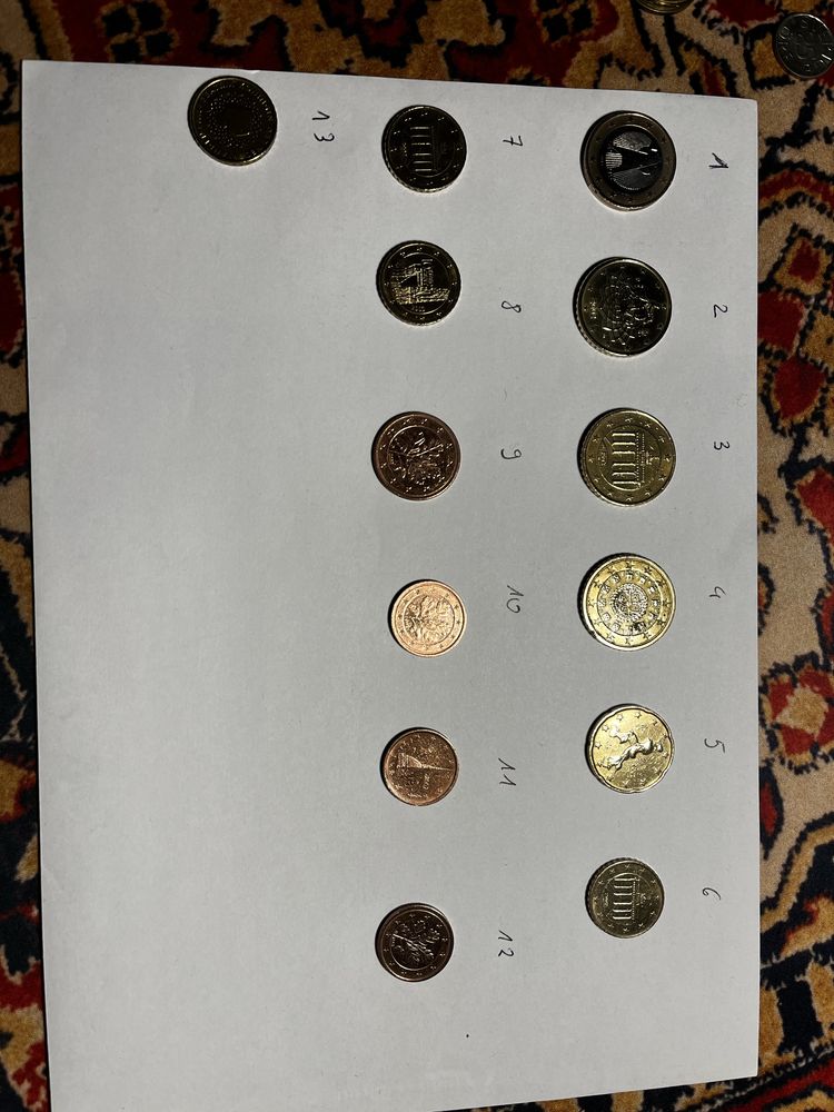 12 monet Euro/Euro Cent z 2002r + 1 moneta 10 Euro Cent z 2000r