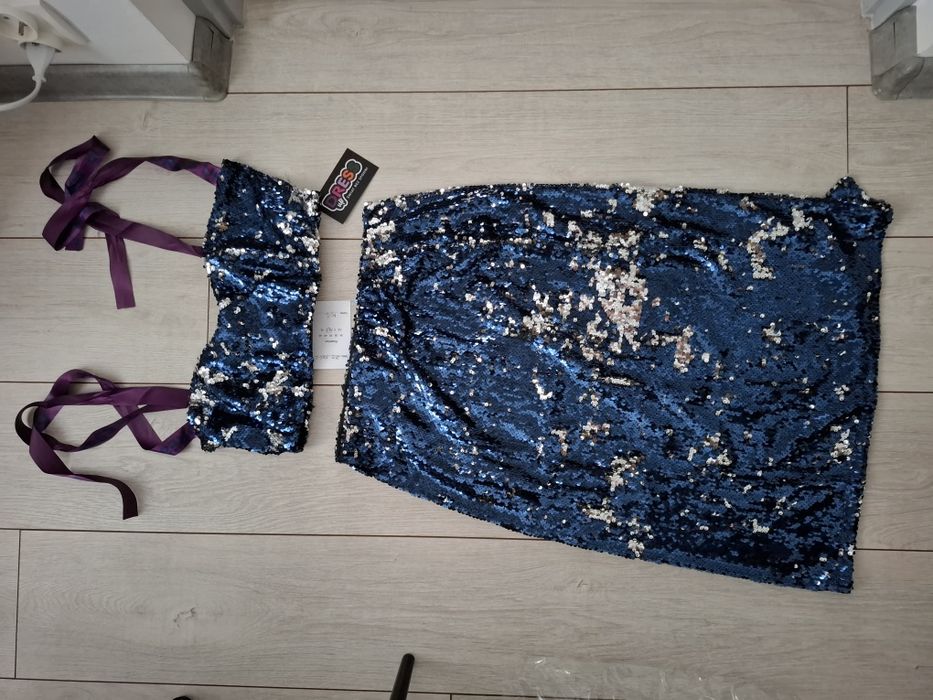 Komplet nowy elegancki cekiny top i spódnic M La