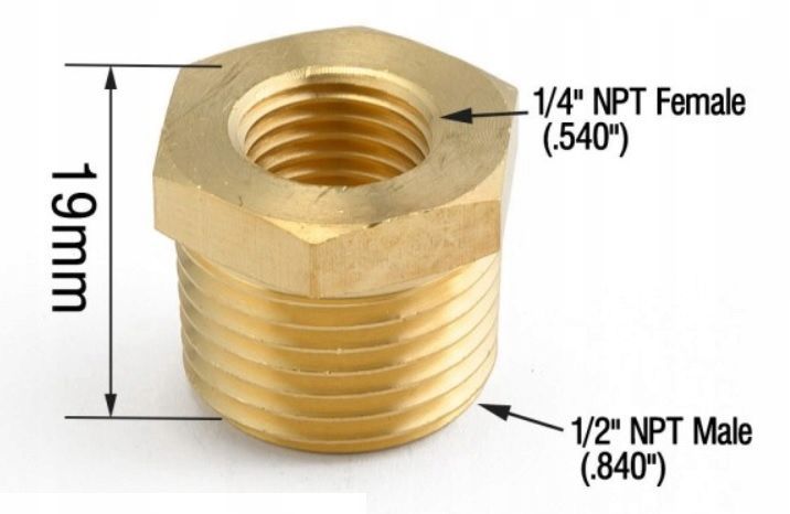 Adapter 1/4" NPT żeński na 1/2" NPT męski czujnik temperatury oleju