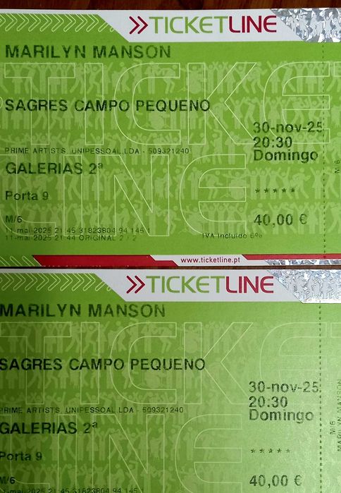 Vendo 2 bilhetes Marilyn Manson