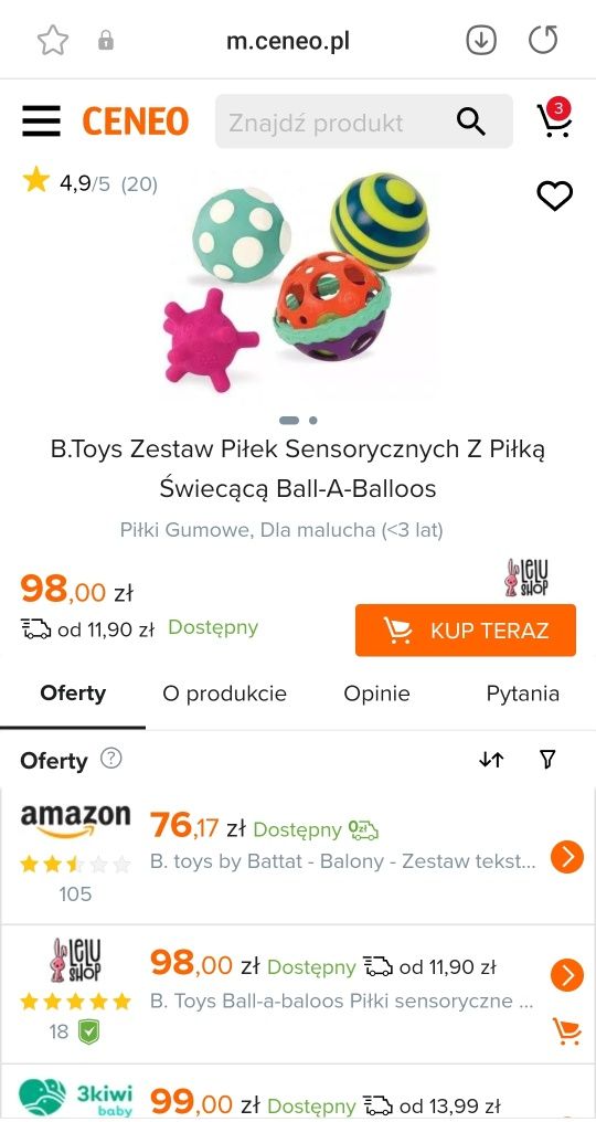 ZESTAW- BTOYS piłki sensoryczne z piłką świecącą i LAMAZE królik