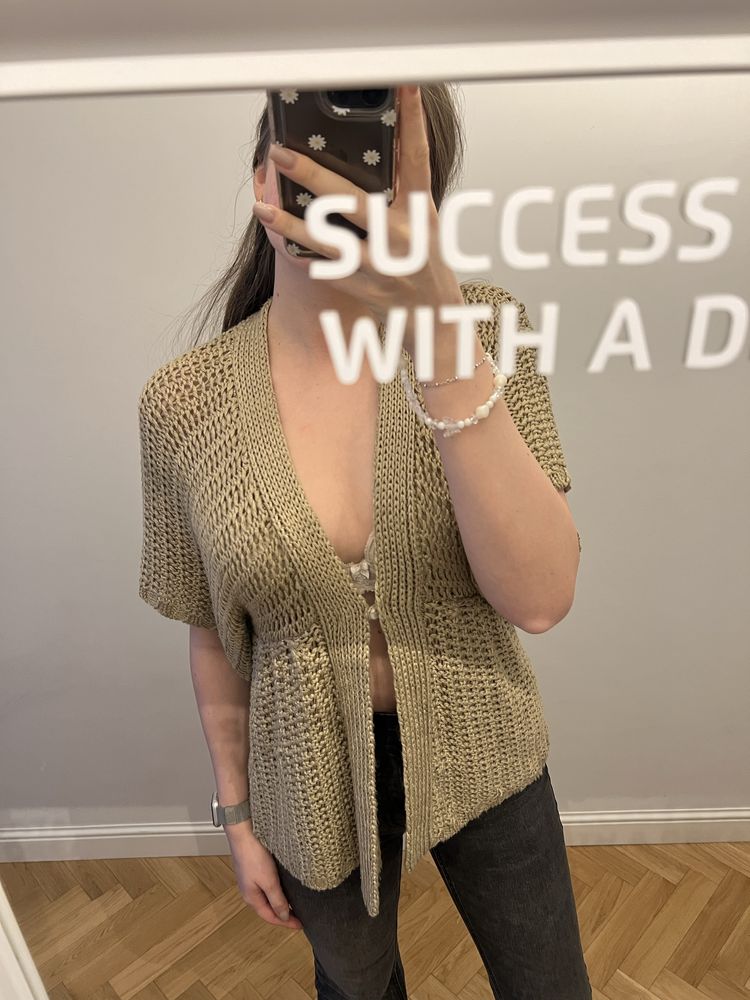 Zara S/M sweter kardigan narzutka y2k old money brazowy khaki