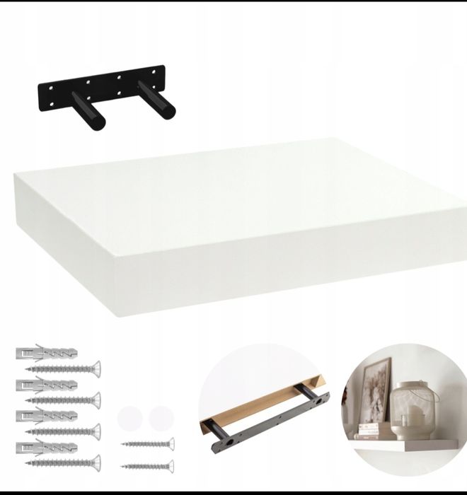 Półka wisząca ścienna na książki, MDF biały 23x23, Hylly, samowisząca