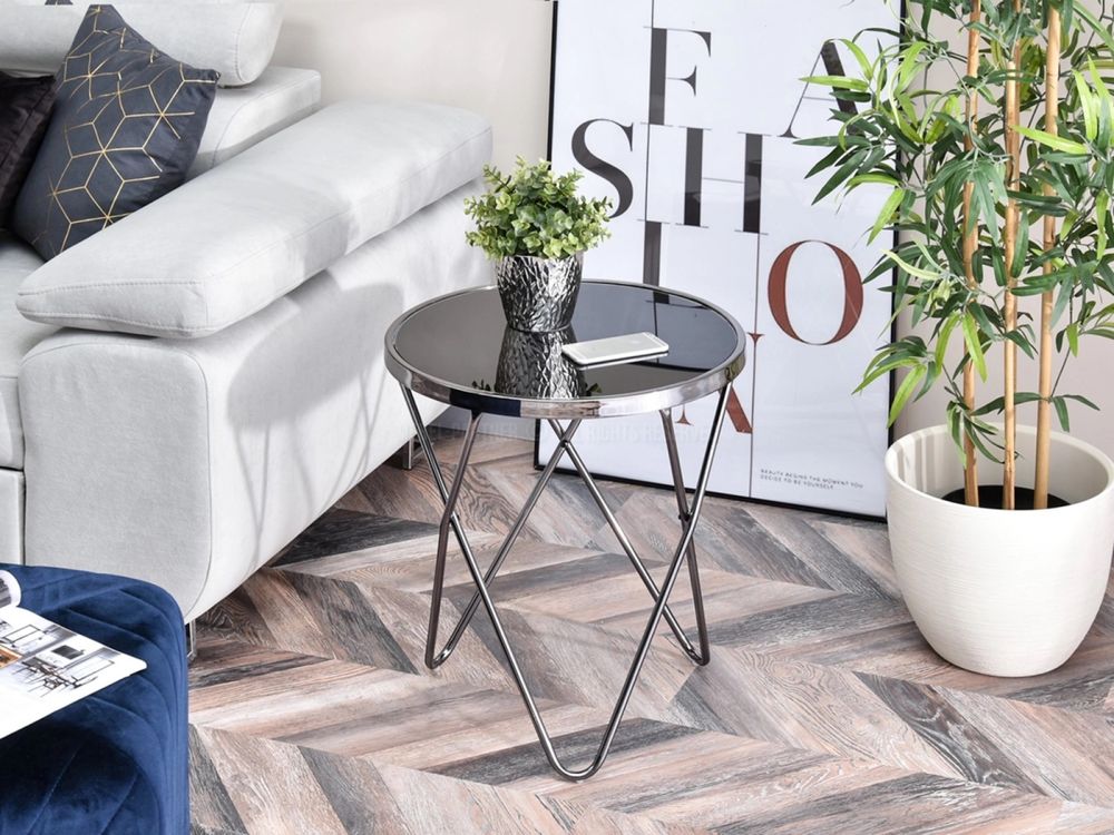 Stolik glamour do salonu, czarne szklo, nikiel, Amin