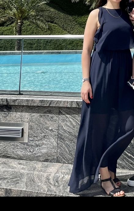 granatowa długa lekka sukienka, rozm 36, H&M, na lato idealna